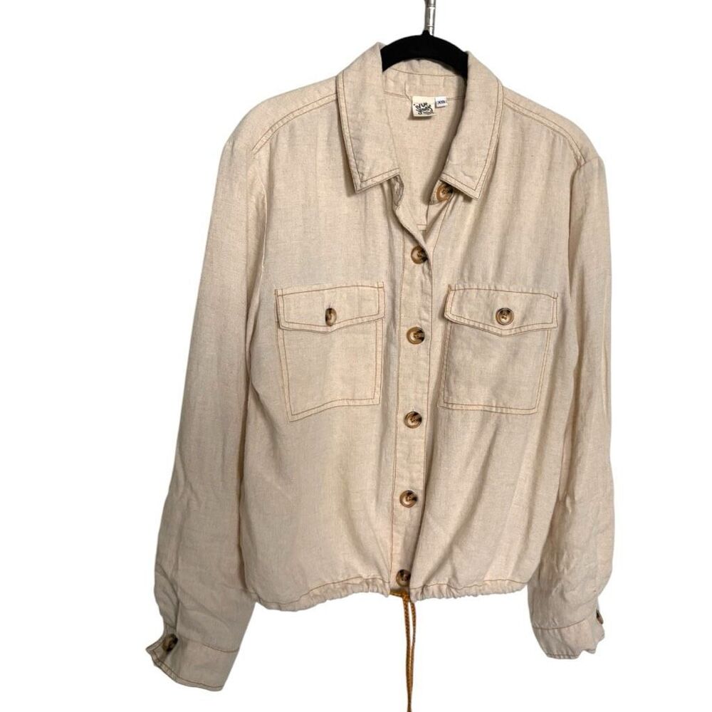 Ivy Jane Linen Blend Button Front Top Jacket Size XS Beige Relaxed Fit